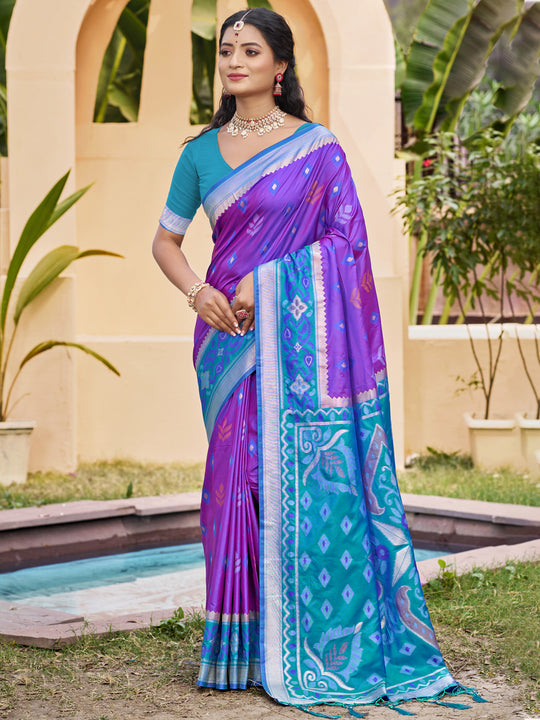 Purple Pochampalli Silk Saree With Blouse Piece
