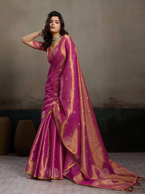 Magenta Tissue Silk Saree With Blouse Piece
