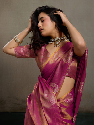 Magenta Tissue Silk Saree With Blouse Piece