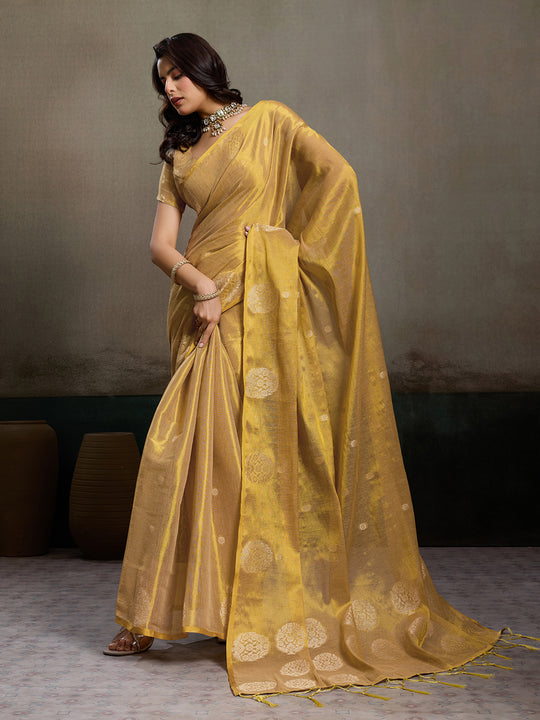 Beige Tissue Silk Saree With Blouse Piece