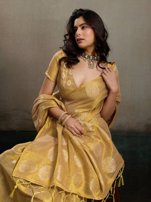 Beige Tissue Silk Saree With Blouse Piece