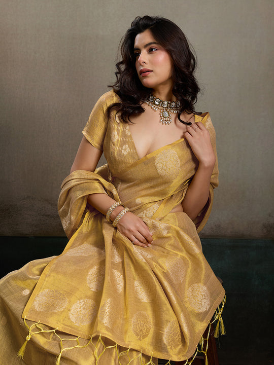 Beige Tissue Silk Saree With Blouse Piece