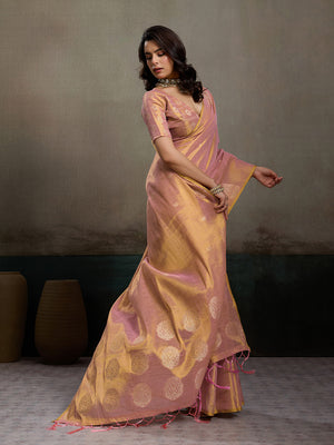 Light Pink Tissue Silk Saree With Blouse Piece