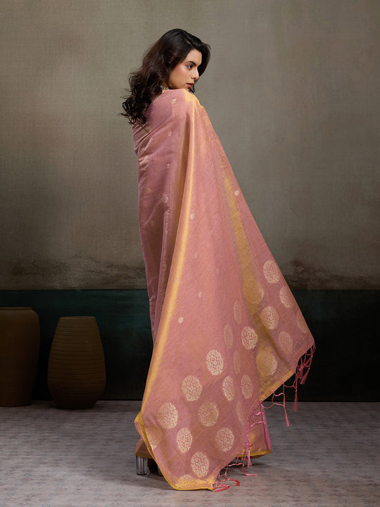 Light Pink Tissue Silk Saree With Blouse Piece