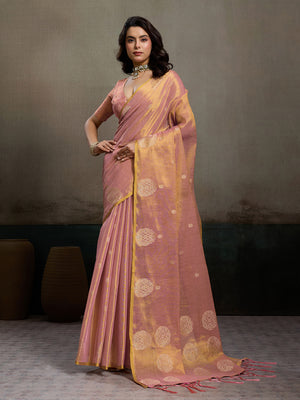 Light Pink Tissue Silk Saree With Blouse Piece