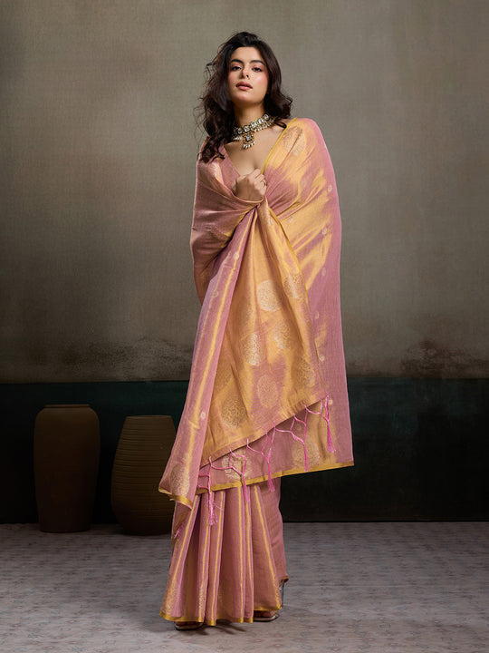 Light Pink Tissue Silk Saree With Blouse Piece