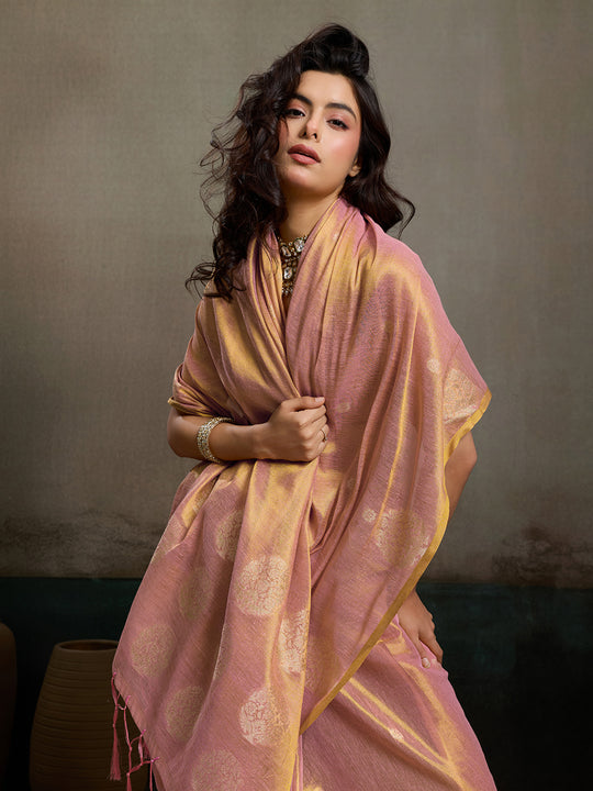 Light Pink Tissue Silk Saree With Blouse Piece