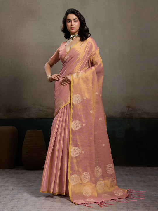 Light Pink Tissue Silk Saree With Blouse Piece