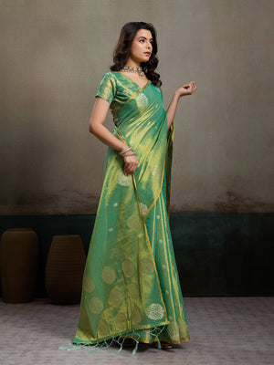 Green Tissue Silk Saree With Blouse Piece