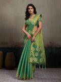 Green Tissue Silk Saree With Blouse Piece