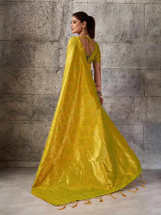 Mustard Yellow Kanjivaram Silk Blend Saree With Blouse Piece