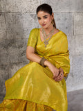 Mustard Yellow Kanjivaram Silk Blend Saree With Blouse Piece