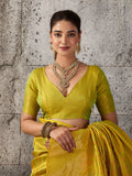 Mustard Yellow Kanjivaram Silk Blend Saree With Blouse Piece