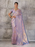 Lavender Kanjivaram Silk Blend Saree With Blouse Piece