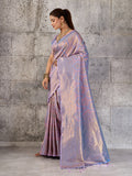 Lavender Kanjivaram Silk Blend Saree With Blouse Piece