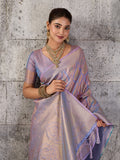 Lavender Kanjivaram Silk Blend Saree With Blouse Piece