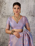Lavender Kanjivaram Silk Blend Saree With Blouse Piece