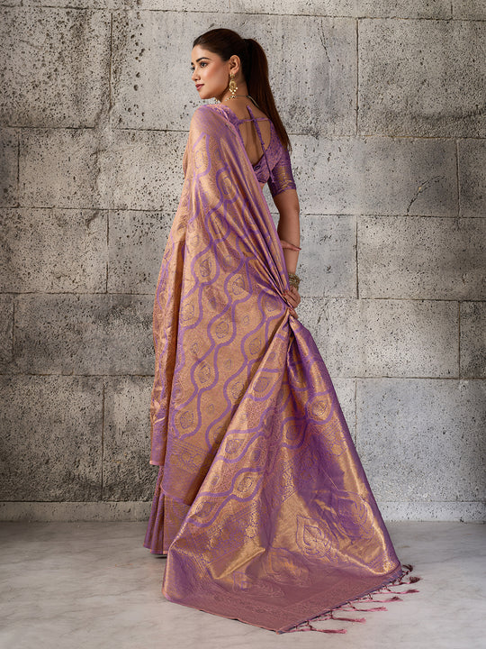 Light Purple Kanjivaram Silk Blend Saree With Blouse Piece