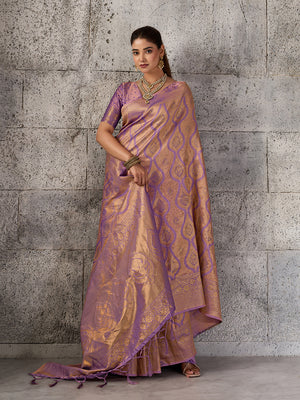 Light Purple Kanjivaram Silk Blend Saree With Blouse Piece