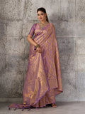 Light Purple Kanjivaram Silk Blend Saree With Blouse Piece