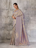Gray Kanjivaram Silk Blend Saree With Blouse Piece