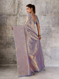 Gray Kanjivaram Silk Blend Saree With Blouse Piece