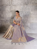 Gray Kanjivaram Silk Blend Saree With Blouse Piece