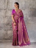 Magenta Kanjivaram Silk Blend Saree With Blouse Piece
