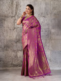 Magenta Kanjivaram Silk Blend Saree With Blouse Piece