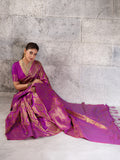 Magenta Kanjivaram Silk Blend Saree With Blouse Piece