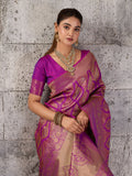 Magenta Kanjivaram Silk Blend Saree With Blouse Piece