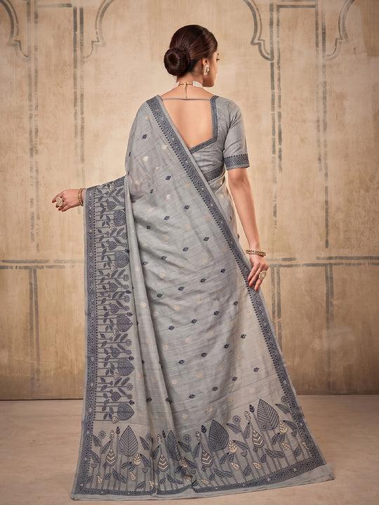 Gray Cotton Saree With Blouse Piece