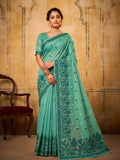 Sea Green Cotton Saree With Blouse Piece