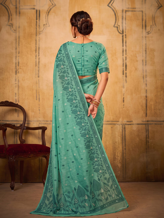 Sea Green Cotton Saree With Blouse Piece