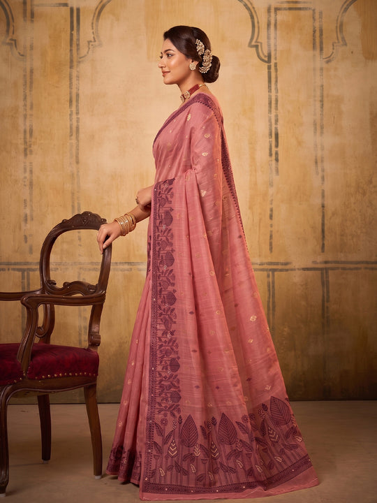 Light Pink Cotton Saree With Blouse Piece