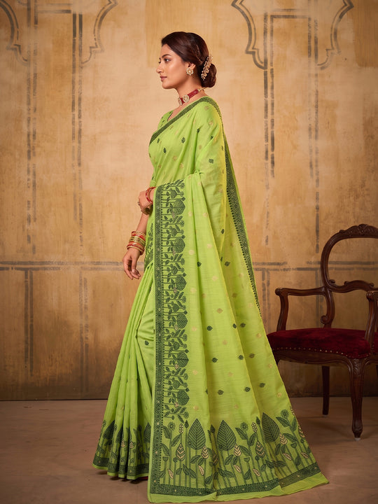 Light Green Cotton Saree With Blouse Piece