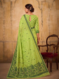 Light Green Cotton Saree With Blouse Piece