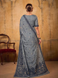 Dark Gray Cotton Saree With Blouse Piece