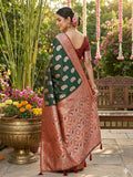 Green Silk Blend Saree With Blouse Piece