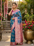 Sky Blue Silk Blend Saree With Blouse Piece