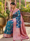 Sky Blue Silk Blend Saree With Blouse Piece