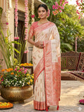 White Silk Blend Saree With Blouse Piece