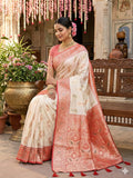 White Silk Blend Saree With Blouse Piece