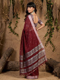 Maroon Linen Cotton Saree With Blouse Piece