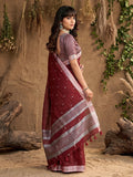Maroon Linen Cotton Saree With Blouse Piece