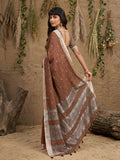 Brown Linen Cotton Saree With Blouse Piece