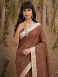 Brown Linen Cotton Saree With Blouse Piece
