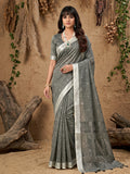 Gray Linen Cotton Saree With Blouse Piece