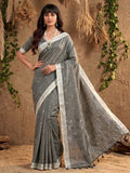Gray Linen Cotton Saree With Blouse Piece