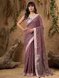 Purple Linen Cotton Saree With Blouse Piece